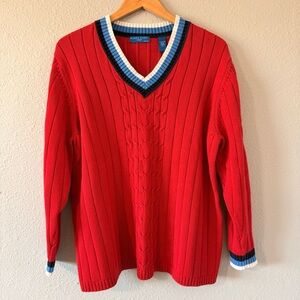 Vintage Karen Scott Sport Red Cotton Cable Knit V-Neck Sweater Women's Size 1X